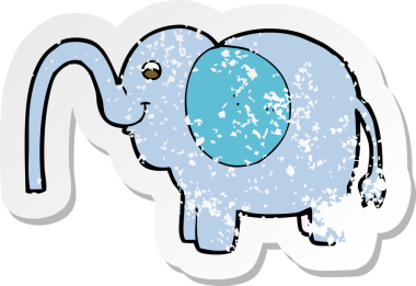 Bir insan tarafından çizilmiş su fışkırtan karikatür filinin gerilmiş yapıştırması.