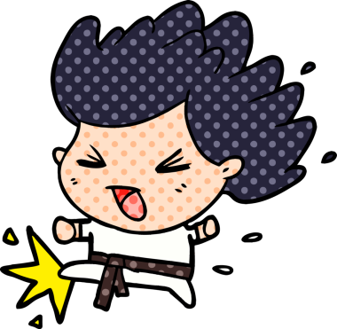 Bir insan tarafından çizilmiş şirin bir çizgi film tekme karate şampiyonu.