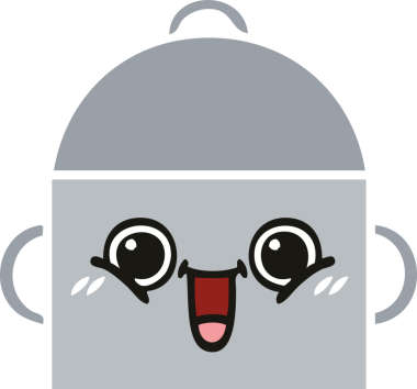 Bir insan tarafından çizilmiş yemek tenceresinin düz renkli retro karikatürü