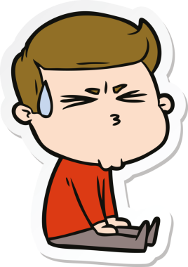 Bir insan tarafından çizilmiş terleyen bir karikatür adamın çıkartması.