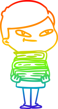 gökkuşağı gradyan çizgi çizimi bir insan tarafından çizilmiş kitaplarla bir çizgi çocuk