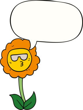 Bir insan tarafından çizilmiş konuşma baloncuklu karikatür çiçeği