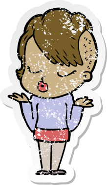 Çizgi film çıkartması. Bir insan tarafından çizilmiş güzel hippi kız.