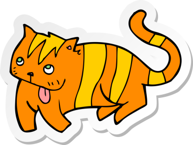 Bir insan tarafından çizilmiş çizgi film kedisinin çıkartması.