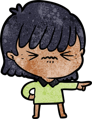 Sinirli çizgi film kızı bir insan tarafından çizilmiş suçlamaları yapıyor.