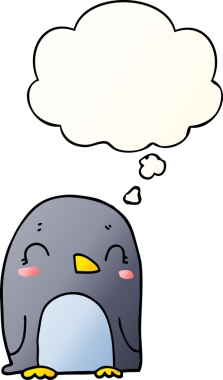 Düşünce baloncuğu olan karikatür pengueni bir insan tarafından çizilmiş.
