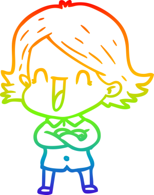 Gökkuşağı gradyan çizgi çizimi bir insan tarafından çizilmiş gülen bir kadın.