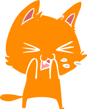 Bir insan tarafından çizilmiş düz renkli çizgi film kedisi.