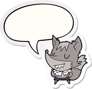 Bir insan tarafından çizilmiş konuşma balonu çıkartmalı cadılar bayramı kurtadamı çizgi filmi.