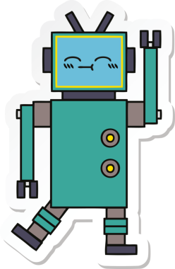 Bir insan tarafından çizilmiş şirin, mutlu bir robotun çıkartması.