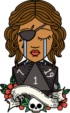 Retro Dövme Tarzı Ağlayan İnsan Haydut Doğal bir d20 ruloyla Bir insan tarafından çizilmiş