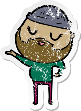 Bir insan tarafından çizilmiş sakallı bir çizgi film karakterinin sıkıntılı çıkartması.