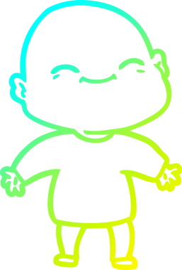 Bir insan tarafından çizilmiş, mutlu, kel bir adamın çizdiği soğuk çizgi.