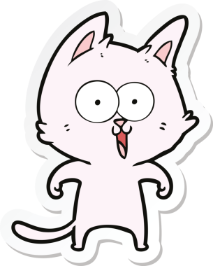 Bir insan tarafından çizilmiş komik bir çizgi film kedisinin çıkartması.