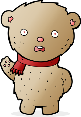 Bir insan tarafından çizilmiş eşarp takan oyuncak ayı çizgi filmi