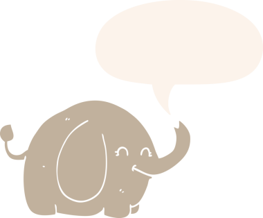 bir insan tarafından çizilmiş, konuşma baloncuklu çizgi film fili