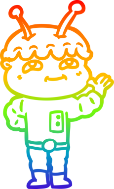 Gökkuşağı gradyan çizimi bir insan tarafından çizilmiş dost bir uzay adamının çizimi