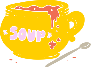 Bir insan tarafından çizilmiş bir çorba kasesinin düz renk çizimi