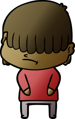 Bir insan tarafından çizilmiş dağınık saçlı çizgi film çocuğu.