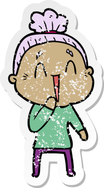 Bir insan tarafından çizilmiş mutlu, yaşlı bir kadının sıkıntılı çıkartması.