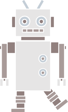 Bir insan tarafından çizilen dans eden robotun düz renkli retro karikatürü