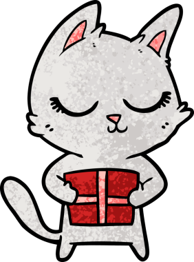 Bir insan tarafından çizilmiş sakin çizgi film kedisi.