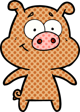 Bir insan tarafından çizilmiş mutlu çizgi film domuzu.