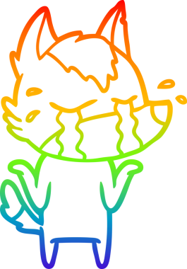 Gökkuşağı gradyan çizgi çizimi bir insan tarafından çizilmiş ağlayan bir kurt.