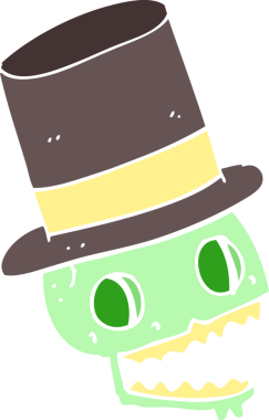 Bir insan tarafından çizilmiş silindir şapkalı kahkaha kafatasının düz renk çizimi