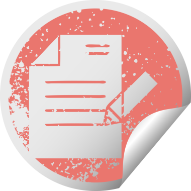 Bir insan tarafından çizilmiş bir belgeyi yazmanın sıkıntılı dairesel soyma etiketi sembolü