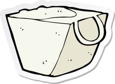 Bir insan tarafından çizilmiş karikatür makarna kutusunun etiketi.