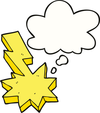 Bir insan tarafından çizilmiş düşünce baloncuklu karikatür yıldırımı.