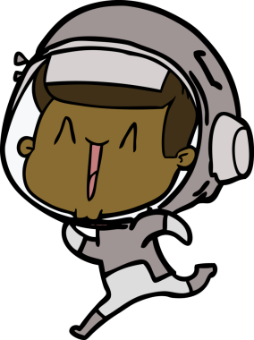 Bir insan tarafından çizilmiş mutlu astronot çizgi filmi.