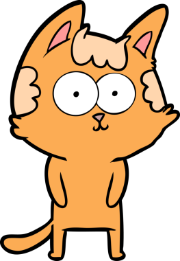 Bir insan tarafından çizilmiş mutlu çizgi film kedisi.