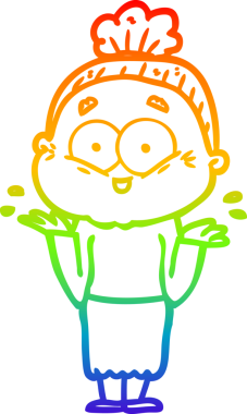 Gökkuşağı gradyan çizgi çizimi Bir insan tarafından çizilmiş mutlu yaşlı kadın