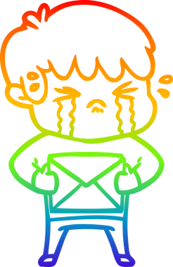 Gökkuşağı gradyan çizimi bir insan tarafından çizilmiş ağlayan bir çizgi çocuk çizimi