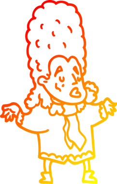 Bir insan tarafından çizilmiş peruklu bir karikatür çizimi.