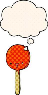 Çizgi roman tarzında bir insan tarafından çizilmiş düşünce balonlu şeker lolipopu.