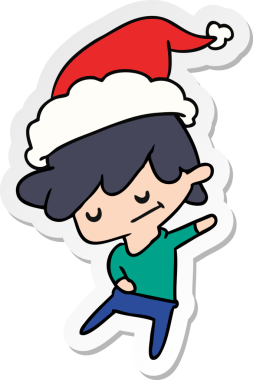 Bir insan tarafından çizilmiş Kawai çocuğunun el çizimi Noel çıkartması.