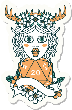 Bir insan tarafından çizilmiş 20 zarlı elf Druid çıkartması.