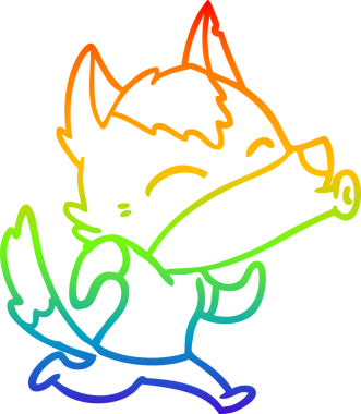 Uluyan bir kurdun çizdiği gökkuşağı gradyan çizgisi bir insan tarafından çizilmiş giysiler.