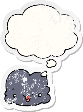 çizgi film küçük mutlu bulut düşünce baloncuğu sıkıntılı bir çıkartma gibi bir insan tarafından çizilmiş