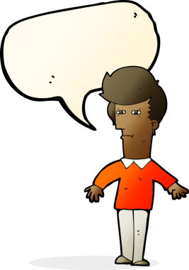 bir insan tarafından çizilmiş konuşma balonu olan şüpheli bir adam.