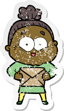 Bir insan tarafından çizilmiş mutlu, yaşlı bir kadının sıkıntılı çıkartması.