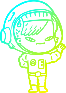 Bir insan tarafından çizilmiş soğuk gradyan çizgili astronot kadın çizimi.