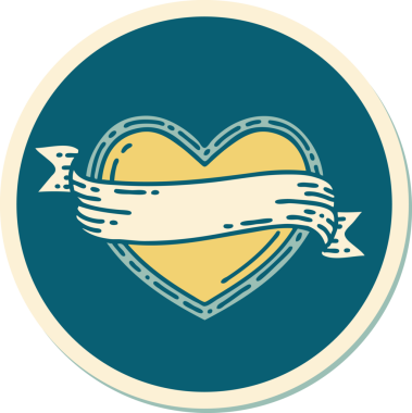 Bir insan tarafından çizilmiş geleneksel bir kalp ve bayrak stili dövme çıkartması.