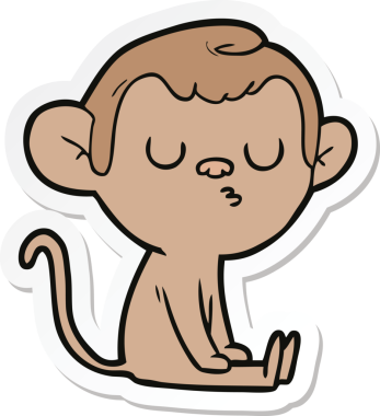 Bir insan tarafından çizilmiş çizgi film maymununun çıkartması.