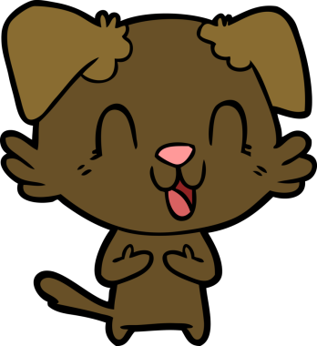 Bir insan tarafından çizilmiş gülen çizgi film köpeği.