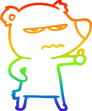 Kızgın ayı kutup karikatürünü çizen gökkuşağı gradyanı bir insan tarafından çizilmiş başparmaklar.