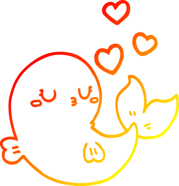 Sevimli bir balinanın insan tarafından çizilmiş sıcak çizgi çizgisi.